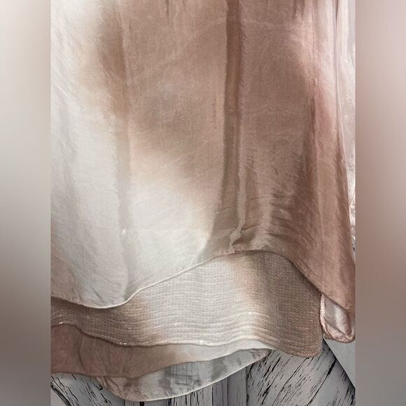 Belle France Ombré Silk Overlay High Low Tunic Sequins M - Picture 2 of 8